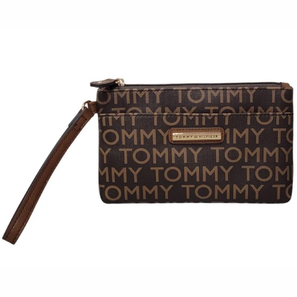 Tommy Hilfiger Women’s Monogram Wristlet Pouch in Coffee Brown